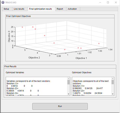 TRNSYS MO Pareto front plot