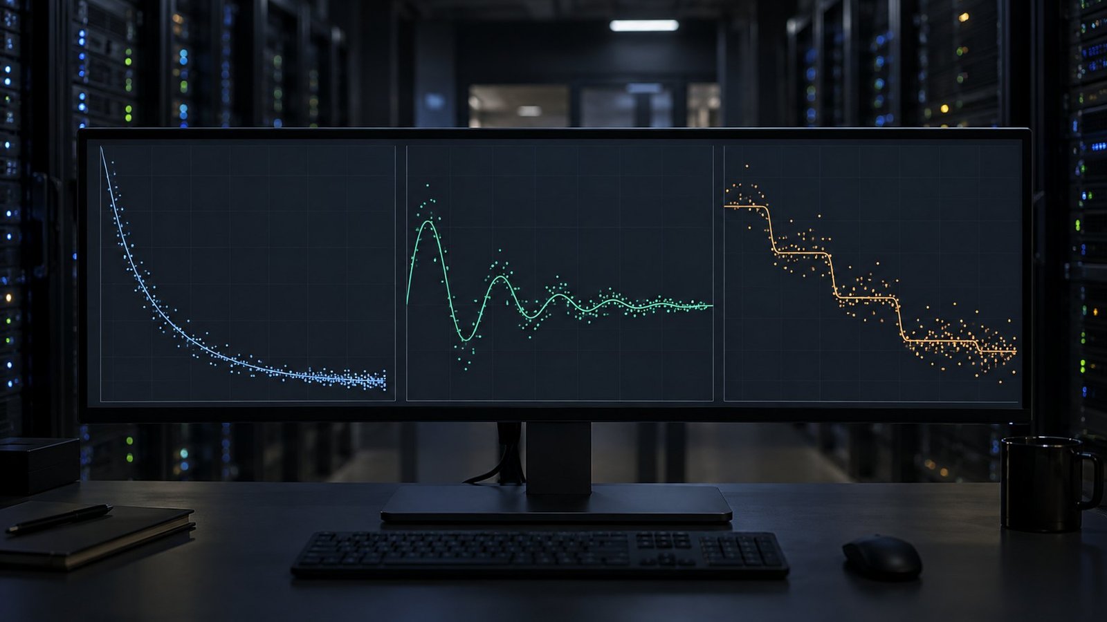 Cross-tool optimization dashboard Split-screen dashboard showing multi-objective optimization across simulation tools linking TRNSYS, EES and COMSOL charts