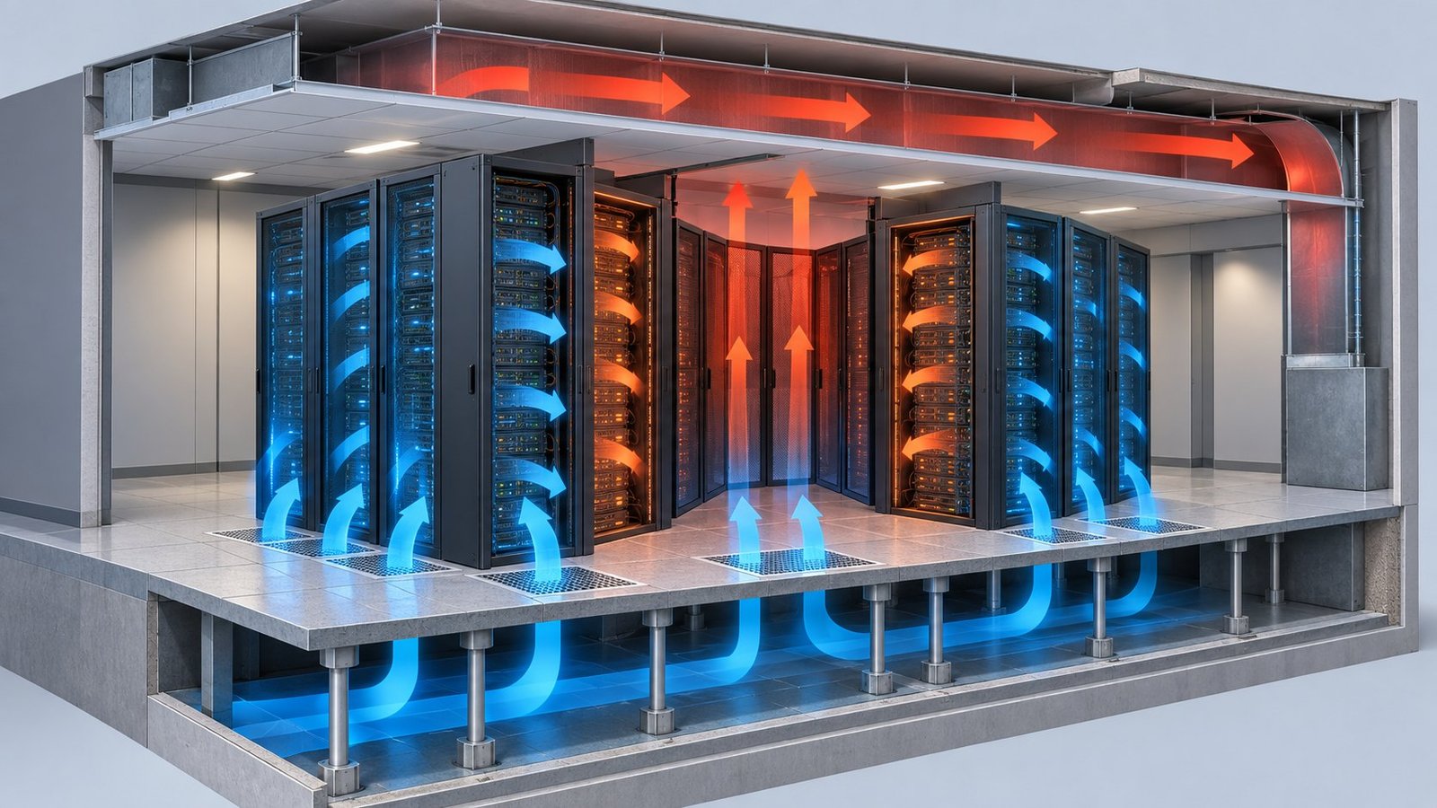 Parameterized Hot Aisle Model CFD PINN data center surrogate showing temperature and velocity fields in a hot aisle