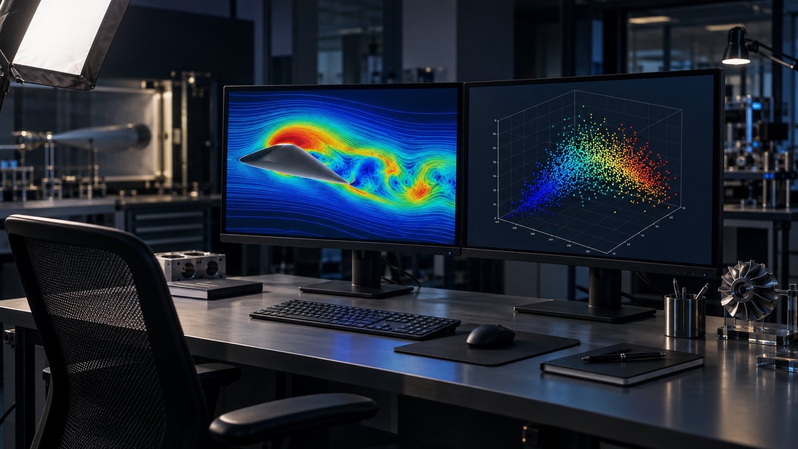 AI for CFD analysis coverage map beside a simulated flow field