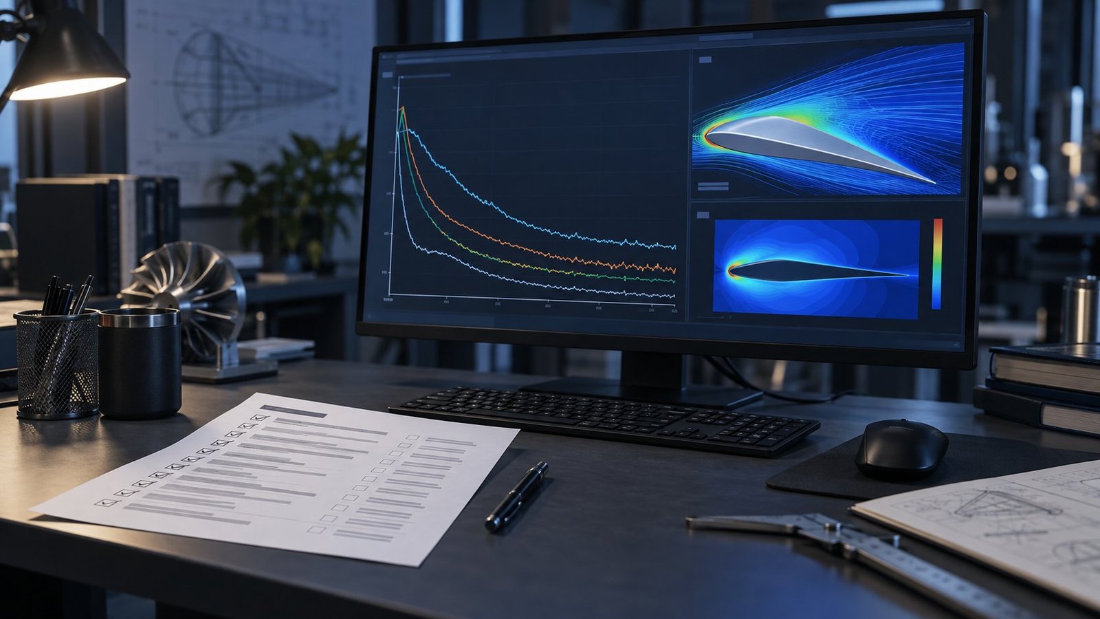 CFD PINN turbulence residual dashboard beside a RANS initialization workflow