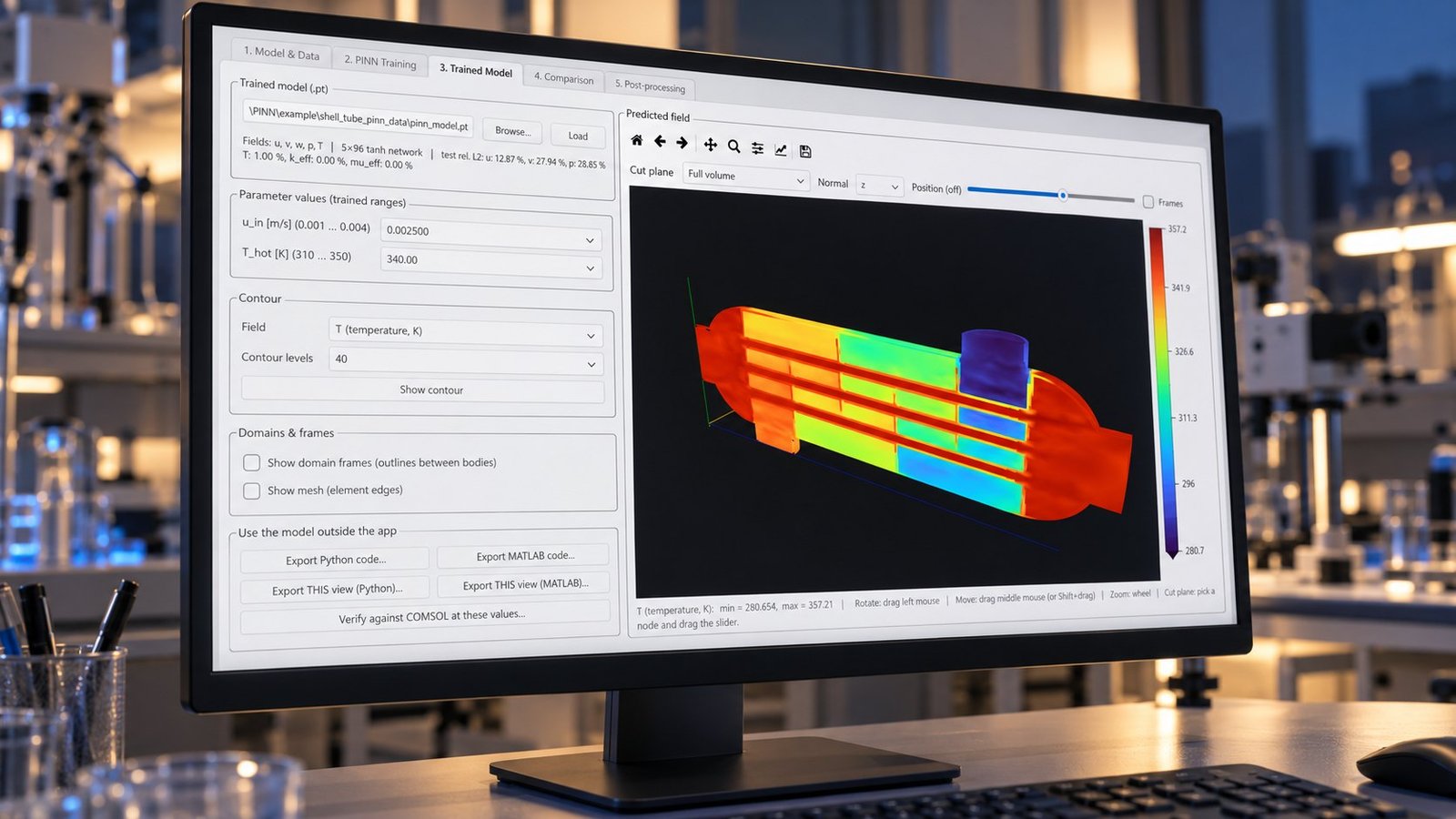 Volumetric thermal contour 3D surrogate model shell-and-tube thermal contour in Multi Optimization