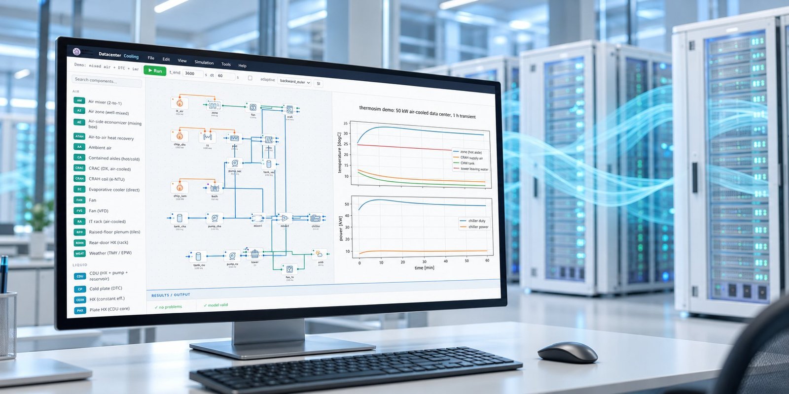 GB300 cooling requirements simulation workstation with connected rack cooling loops